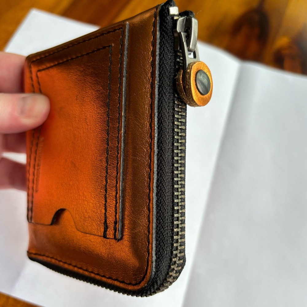 Stephane Verdino leather mini zip wallet metallic copper penny orange - Picture 4 of 6